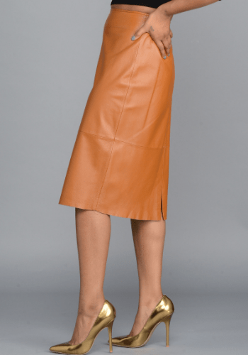Cognac Leather Skirt